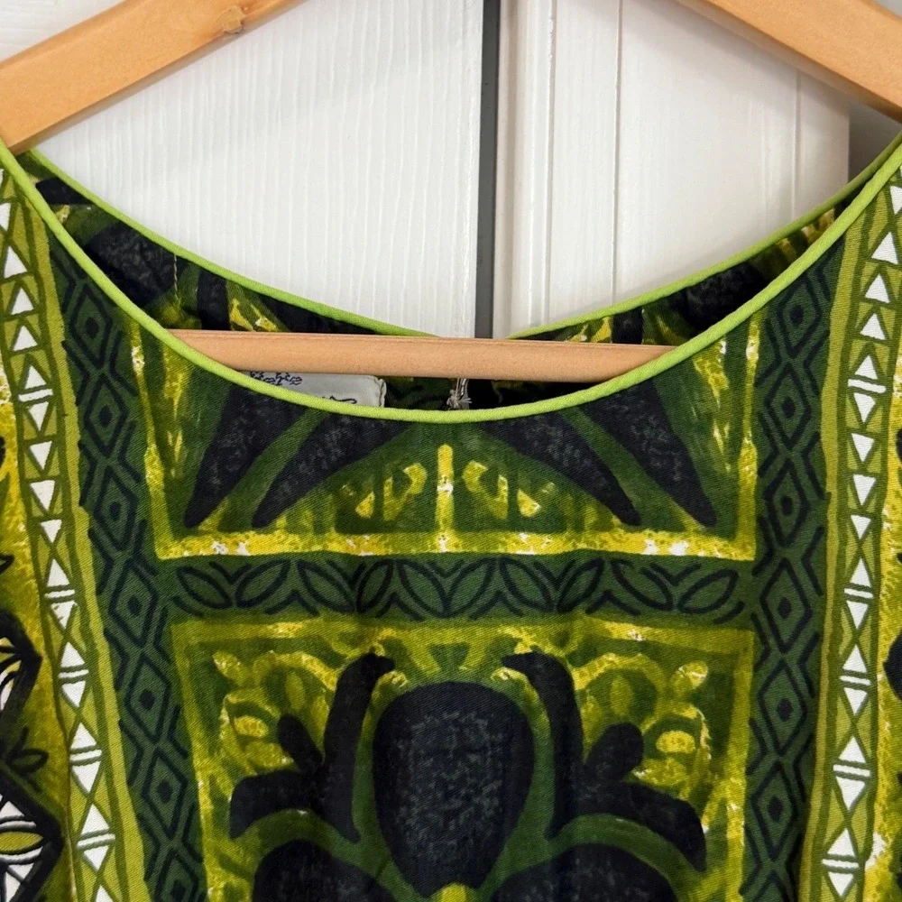 Vintage 60s 70s Hawaiian Honeymoon Set Green Tropical Aloha Barkcloth Matching